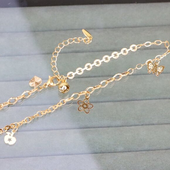 "Butterfly Charm Rose Gold Anklet with Dual Chain Accent, XPAL1188 - Picture 10 of 12